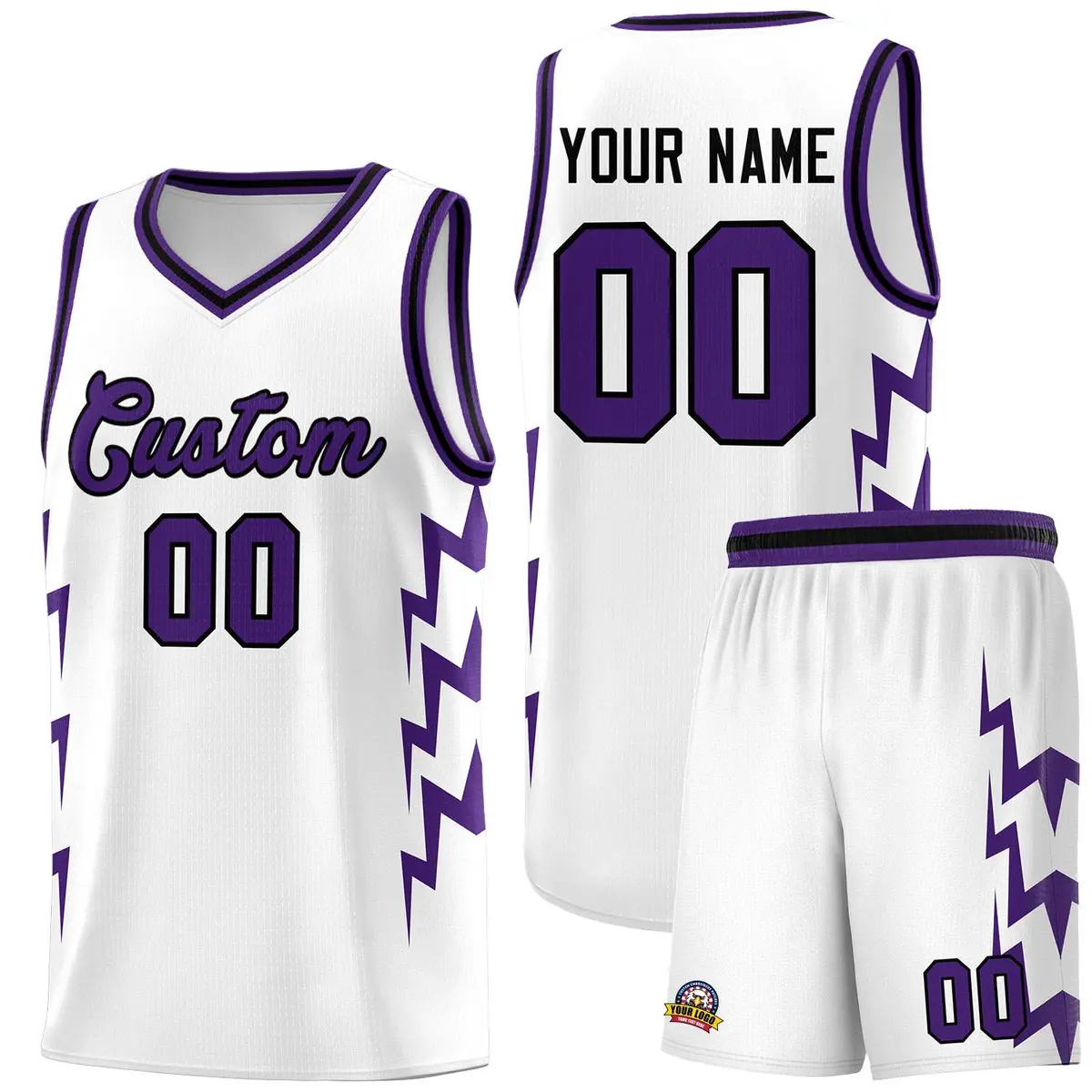 White Side Lightning Graffiti Basketball Uniform Jersey