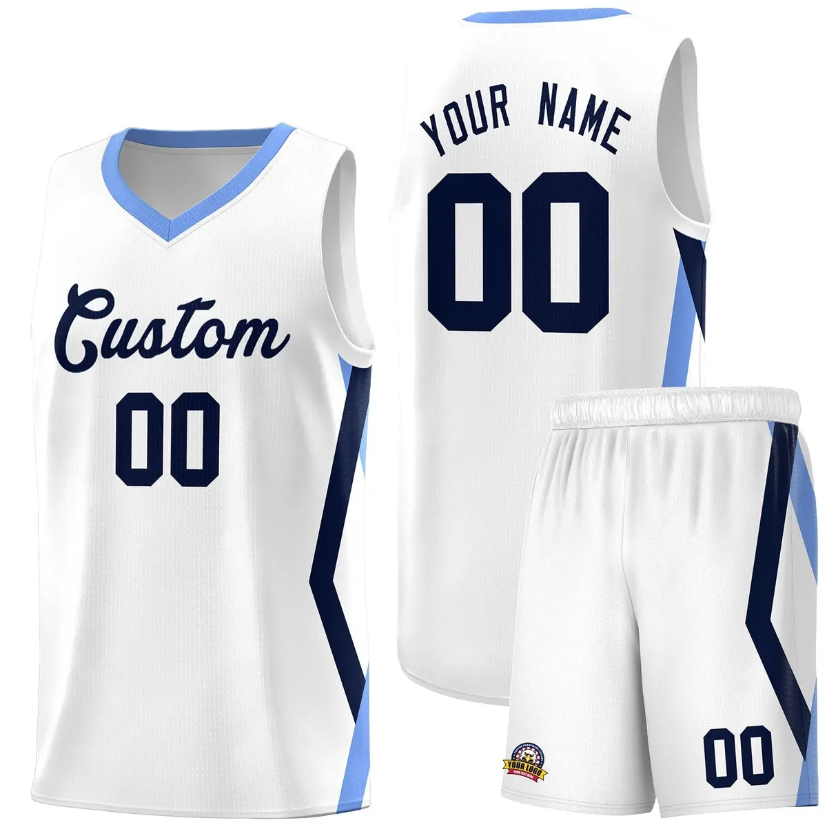 White Side Rhombus Graffiti Basketball Jersey Set