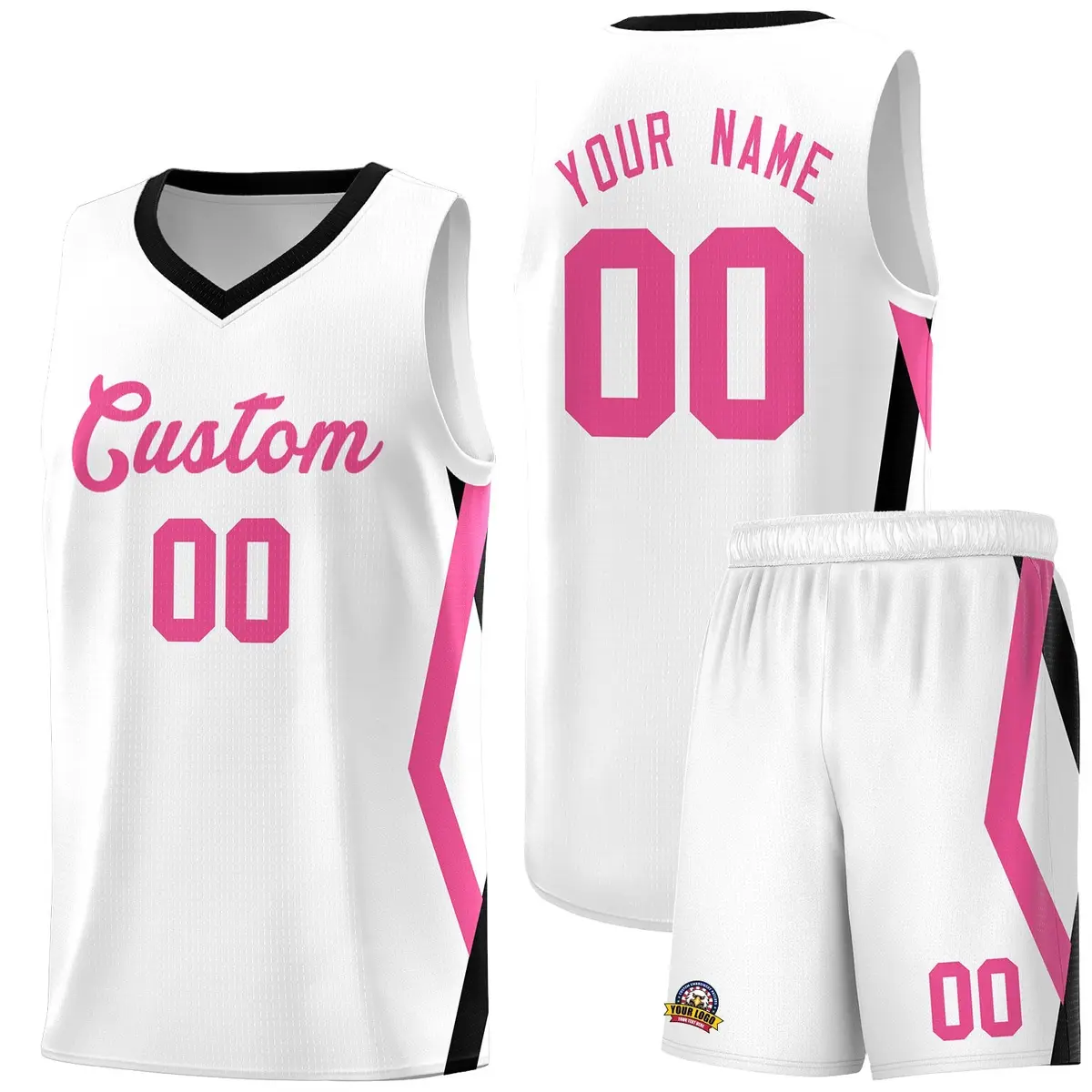 White Side Rhombus Graffiti Basketball Jersey Set