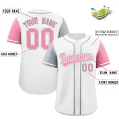 White Silver and Light Pink Raglan Sleeves Baseball Jersey 2