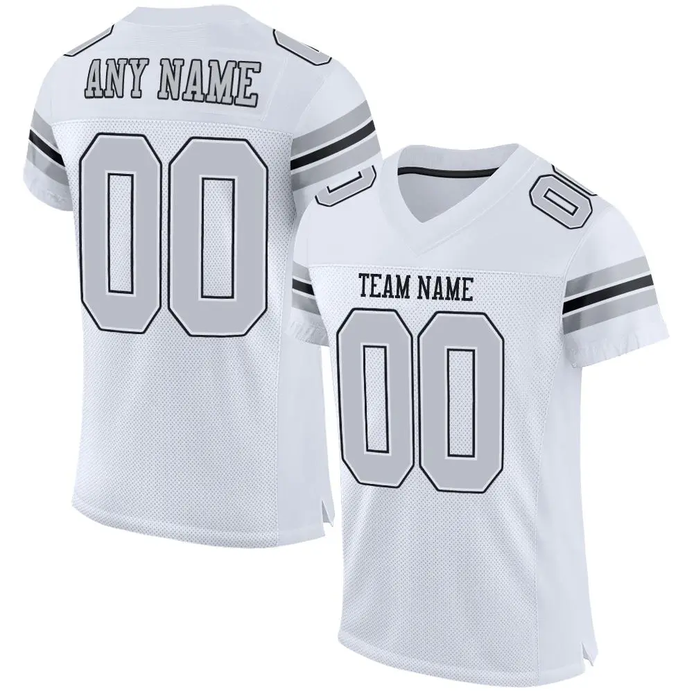 White Silver-Black Classic Mesh Authentic Football Jersey