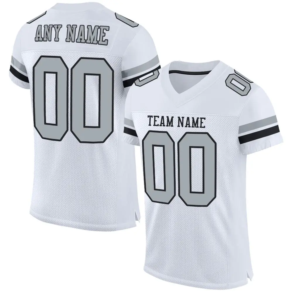 White Silver-Black Classic Mesh Authentic Football Jersey