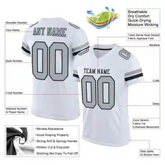 White Silver-Black Classic Mesh Authentic Football Jersey 2