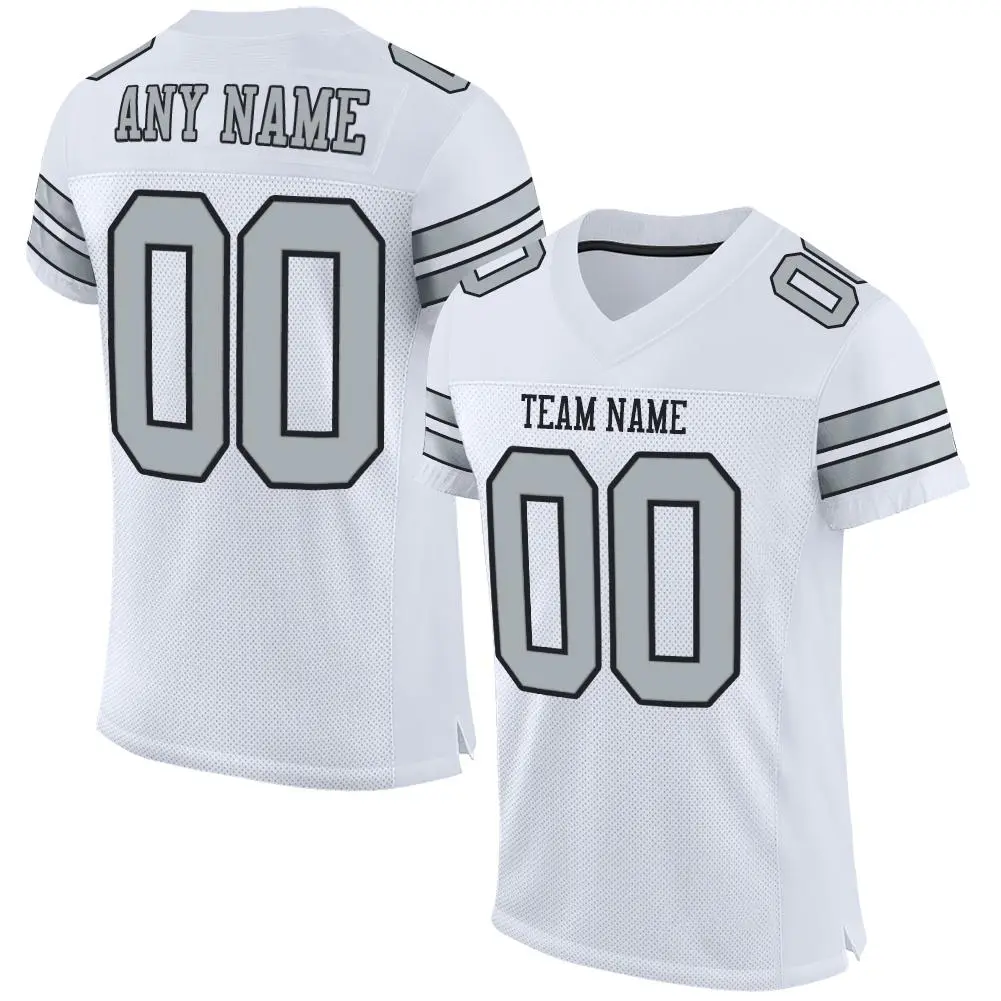White Silver-Black Classic Mesh Authentic Football Jersey