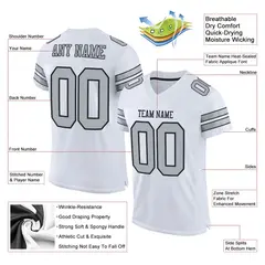 White Silver-Black Classic Mesh Authentic Football Jersey 2