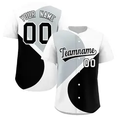 White Silver-Black Half Heart Color Block Baseball Jersey
