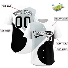 White Silver-Black Half Heart Color Block Baseball Jersey 2