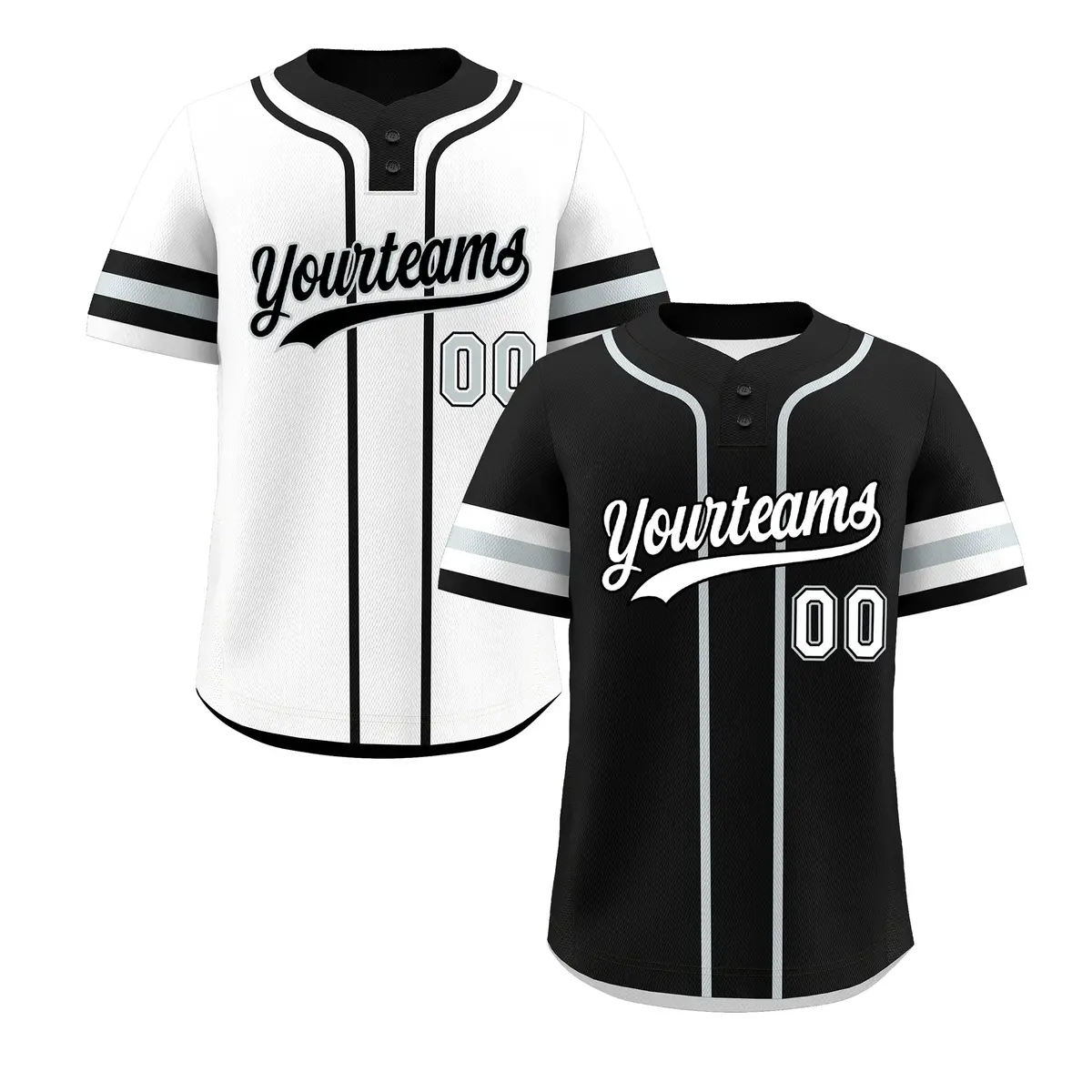 White Silver Black Reversible Two-Button Baseball Jersey