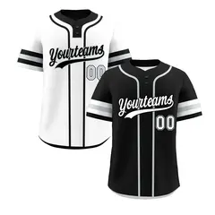 White Silver Black Reversible Two-Button Baseball Jersey