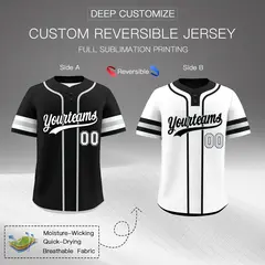 White Silver Black Reversible Two-Button Baseball Jersey 2