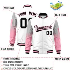 White Silver-Light Pink Gradient Raglan Varsity Full-Zip Letterman Bomber Jacket 2