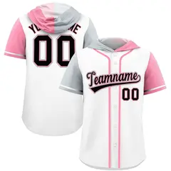 White Silver Light Pink Split Raglan Baseball Hoodie Jersey 1