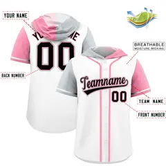 White Silver Light Pink Split Raglan Baseball Hoodie Jersey 2