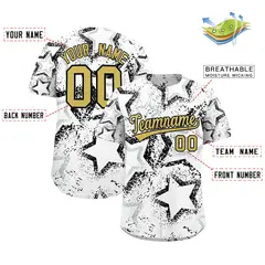 White Silver Old Gold Star Ink Graffiti Baseball Jersey 2