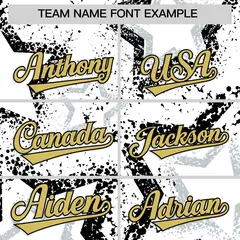 White Silver Old Gold Star Ink Graffiti Baseball Jersey 3