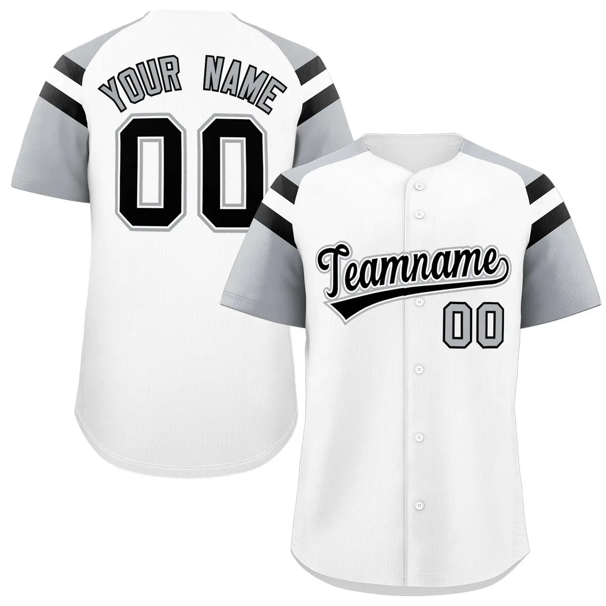 White Silver Raglan Sleeves Contrast Baseball Jersey