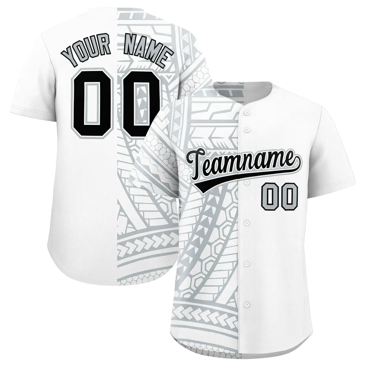 White Silver Split Tribal Baseball Jersey