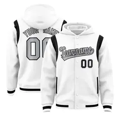 White Silver Varsity Letterman Shoulder Color Block Hoodie Jacket 1