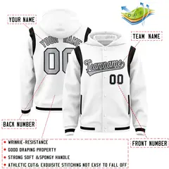 White Silver Varsity Letterman Shoulder Color Block Hoodie Jacket 4