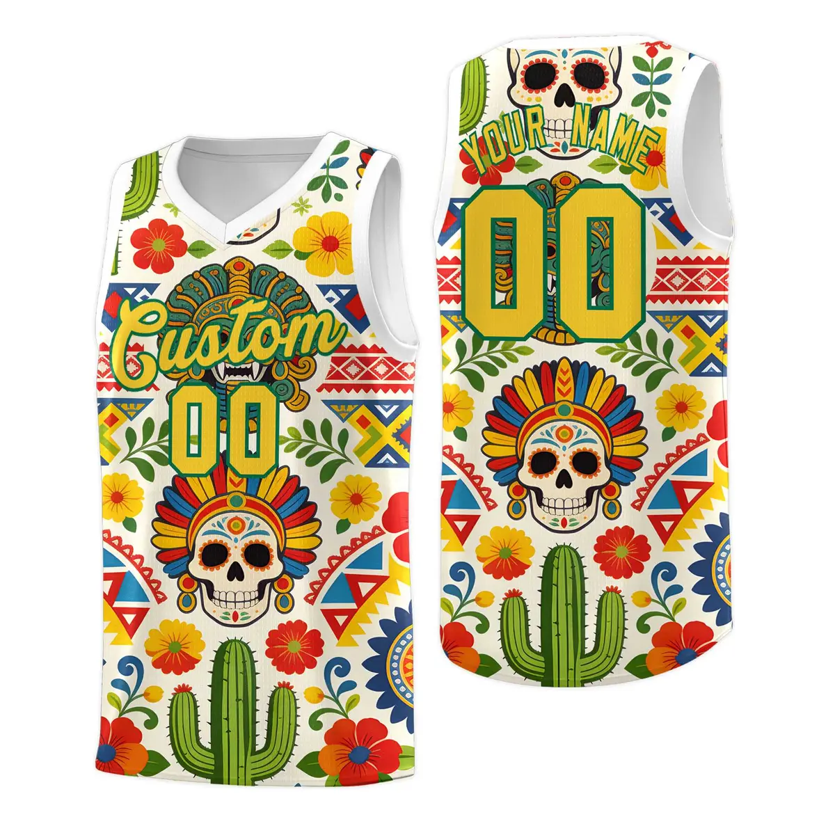White Skeleton Mexican Colors Graffiti Basketball Jersey