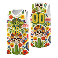 White Skeleton Mexican Colors Graffiti Basketball Jersey 1