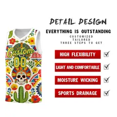 White Skeleton Mexican Colors Graffiti Basketball Jersey 2