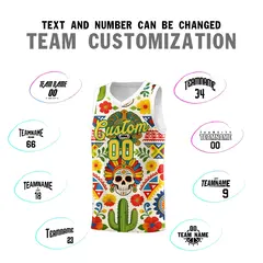 White Skeleton Mexican Colors Graffiti Basketball Jersey 3