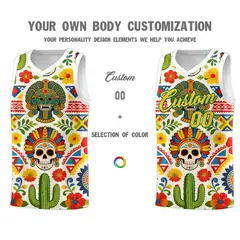White Skeleton Mexican Colors Graffiti Basketball Jersey 4