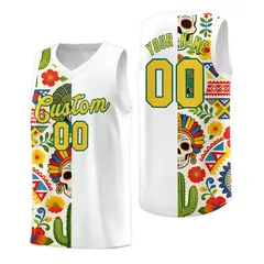 White Skeleton Mexican Colors Graffiti Basketball Jersey 1