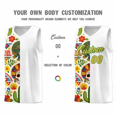 White Skeleton Mexican Colors Graffiti Basketball Jersey 4