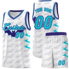 White Sky Blue Bat Pattern Halloween Basketball Jersey 1