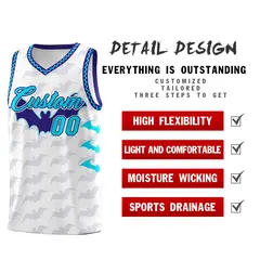 White Sky Blue Bat Pattern Halloween Basketball Jersey 2