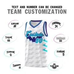 White Sky Blue Bat Pattern Halloween Basketball Jersey 4