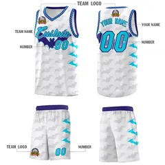 White Sky Blue Bat Pattern Halloween Basketball Jersey 5