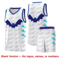 White Sky Blue Bat Pattern Halloween Basketball Jersey 7