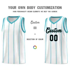 White Sky Blue Black Vertical Stripes Basketball Jersey Set 3