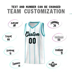 White Sky Blue Black Vertical Stripes Basketball Jersey Set 4