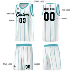 White Sky Blue Black Vertical Stripes Basketball Jersey Set 5