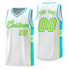 White Sky Blue Classic Color Block Varsity Basketball Jersey 1