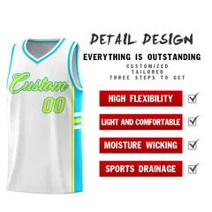 White Sky Blue Classic Color Block Varsity Basketball Jersey 2
