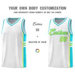 White Sky Blue Classic Color Block Varsity Basketball Jersey 3