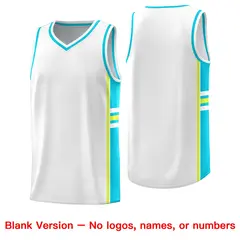 White Sky Blue Classic Color Block Varsity Basketball Jersey 6