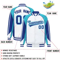 White Sky Blue Color Block Varsity Raglan Letterman Jacket 2