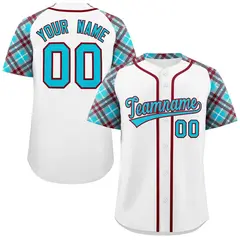 White Sky Blue-Crimson Raglan Sleeves Baseball Jersey 1