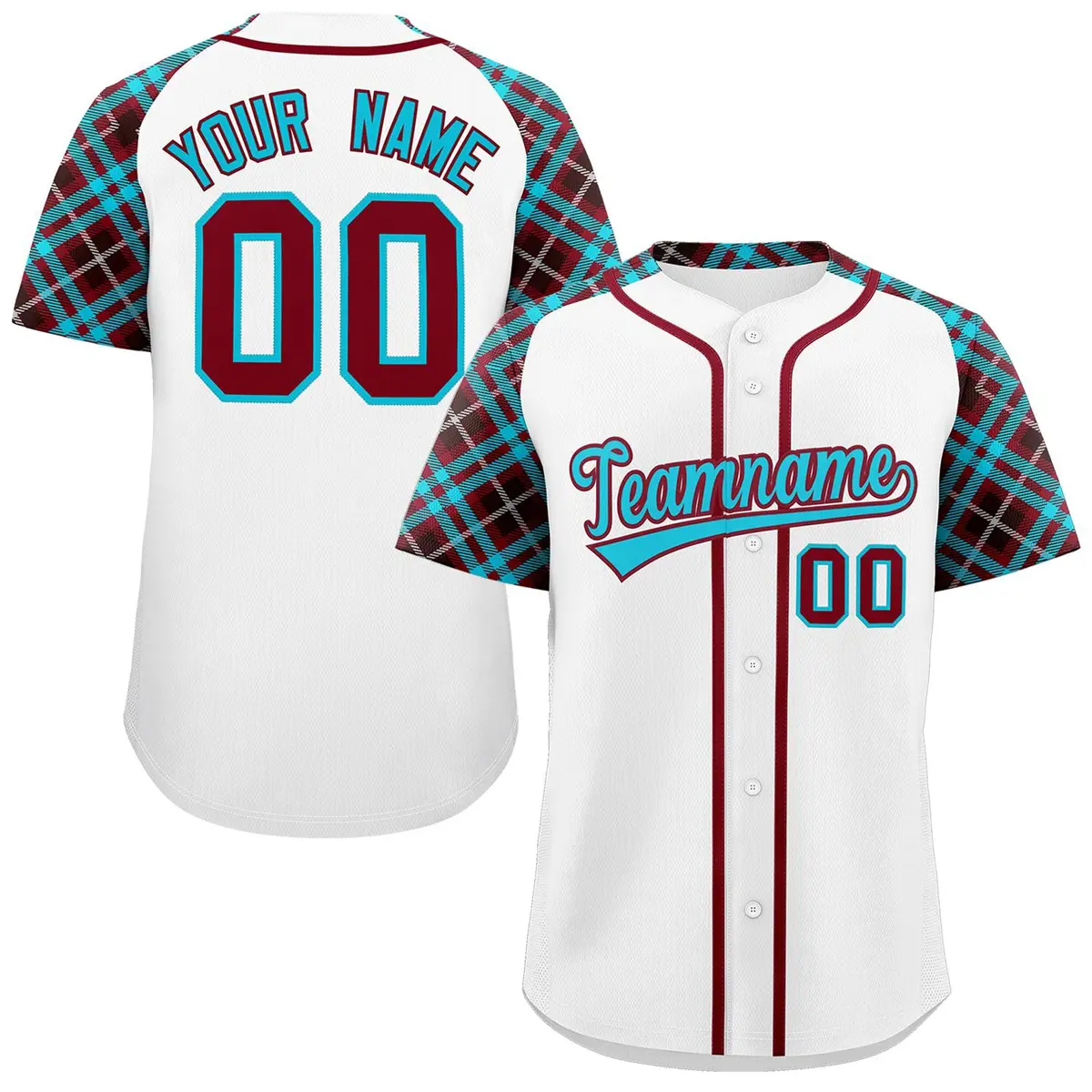 White Sky Blue-Crimson Raglan Sleeves Baseball Jersey