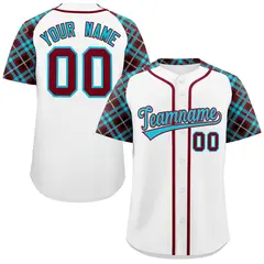 White Sky Blue-Crimson Raglan Sleeves Baseball Jersey