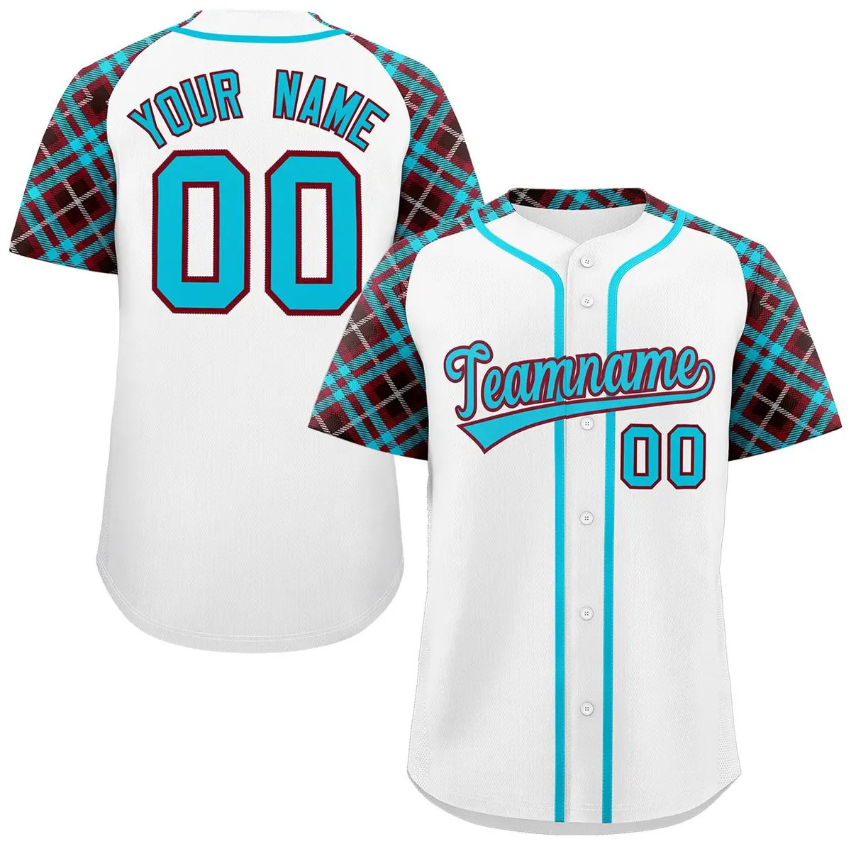 White Sky Blue-Crimson Raglan Sleeves Baseball Jersey