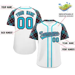 White Sky Blue-Crimson Raglan Sleeves Baseball Jersey 2