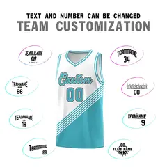 White Sky Blue Diagonal Stripes Color Block Basketball Jersey 4