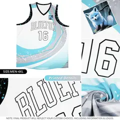 White Sky Blue Galaxy Graffiti Pattern Basketball Jersey 5